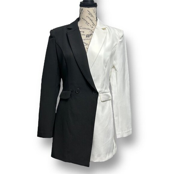 NWT Endless Rose M Black White Colorblock Blazer Romper Lined Statement Feminine - Picture 2 of 11